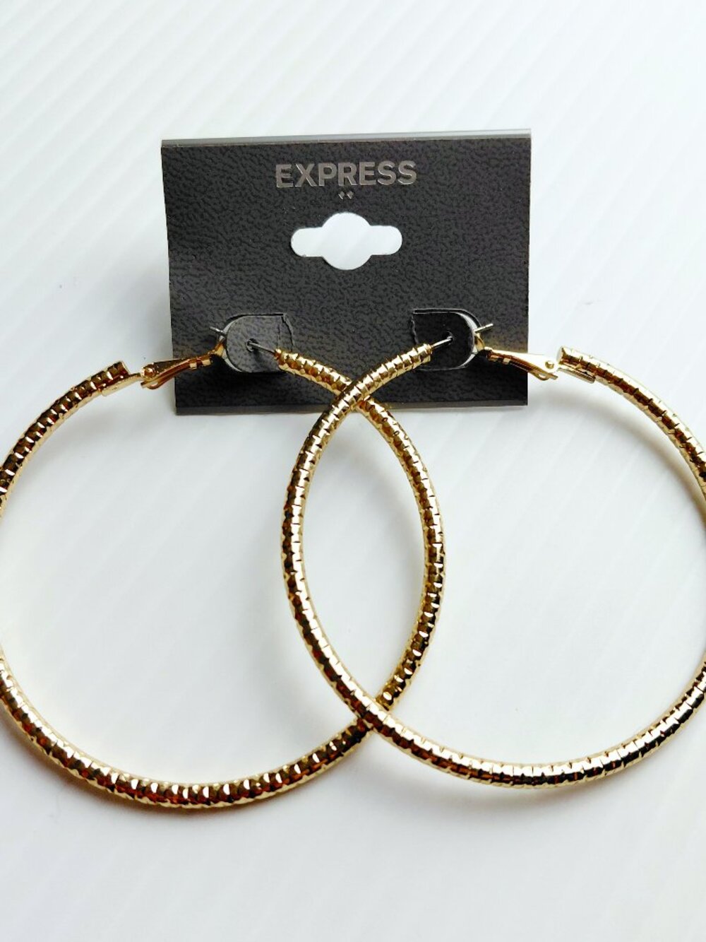 Express Gold Tone 2.5" Textured Hoop Earrings Statement Fashion Jewelry